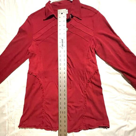 Patchington Women S Blouse Jacket Red Cotton Stretch Intricate Arsty Button EUC - Picture 6 of 7